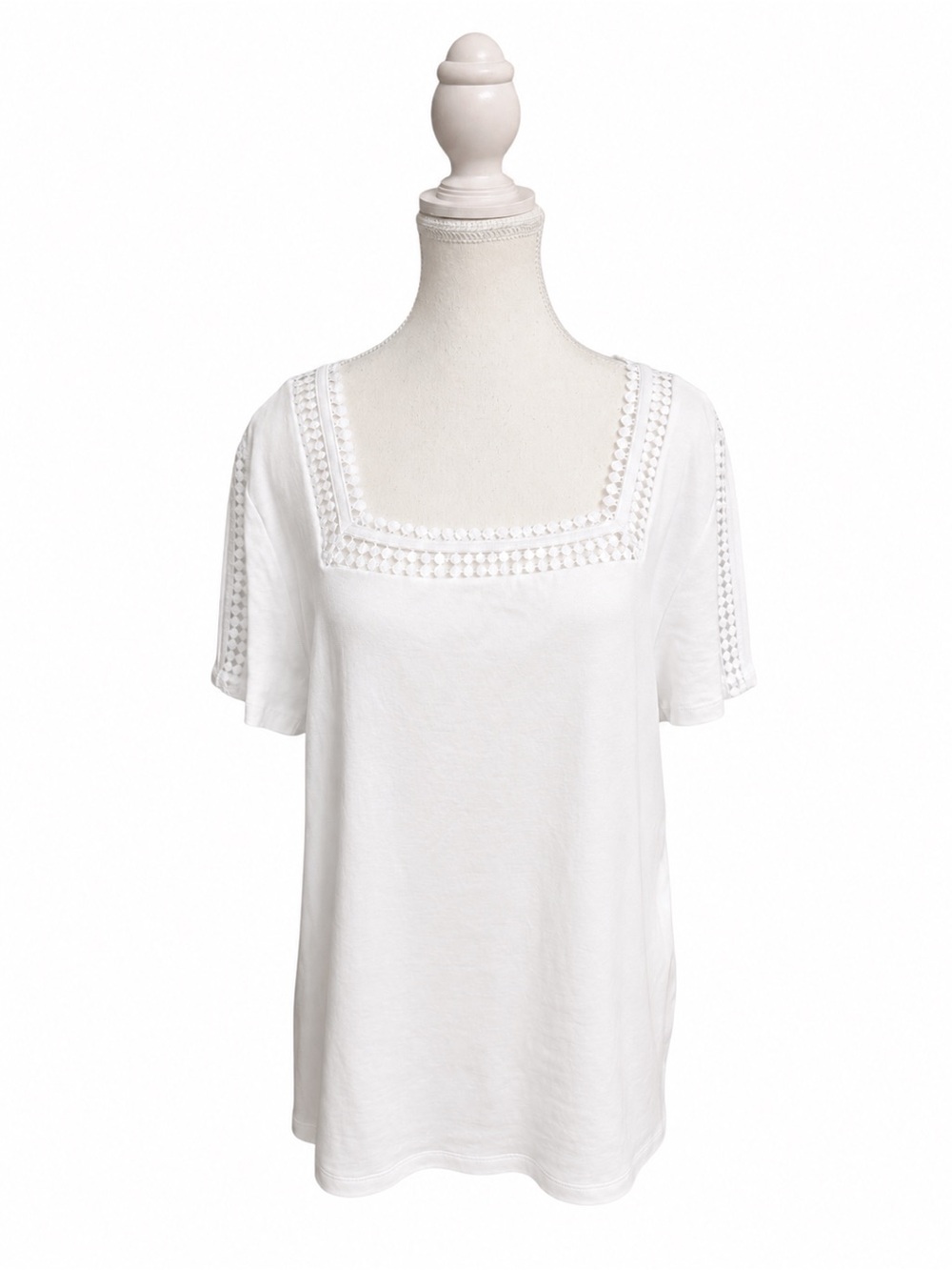 Coastal Quiet Luxury White Lace Trim Square Neck Top XL Cottagecore Chic - Picture 3 of 8